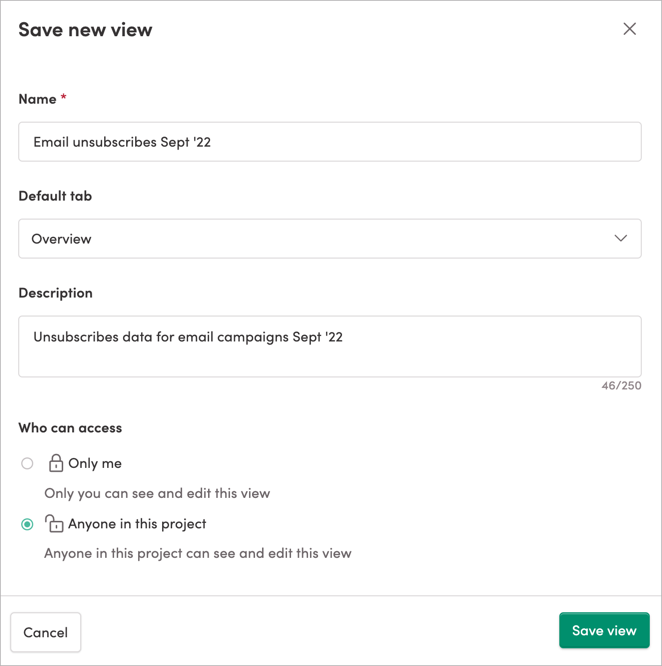 Save a view in Messaging Insights