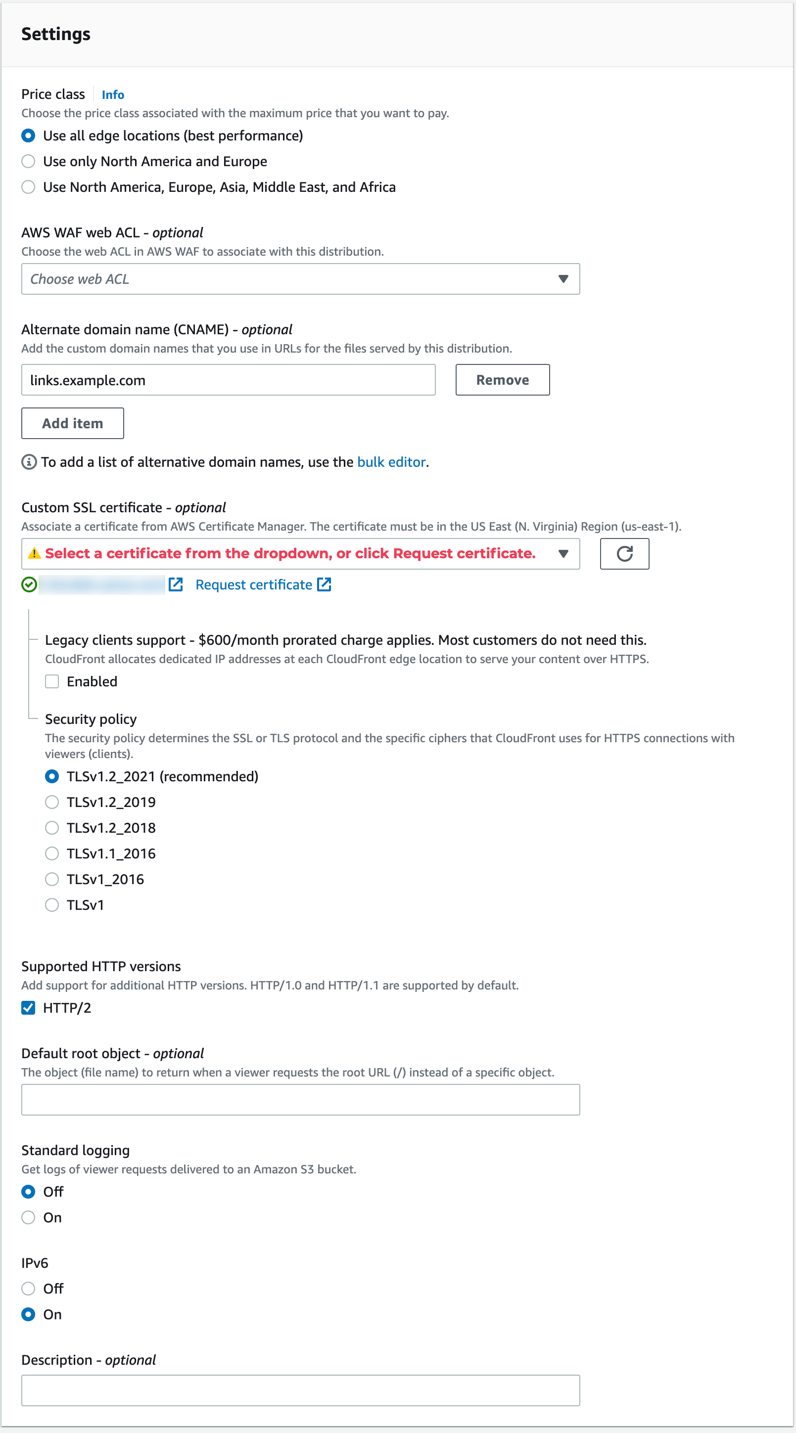 Cloudfront Settings