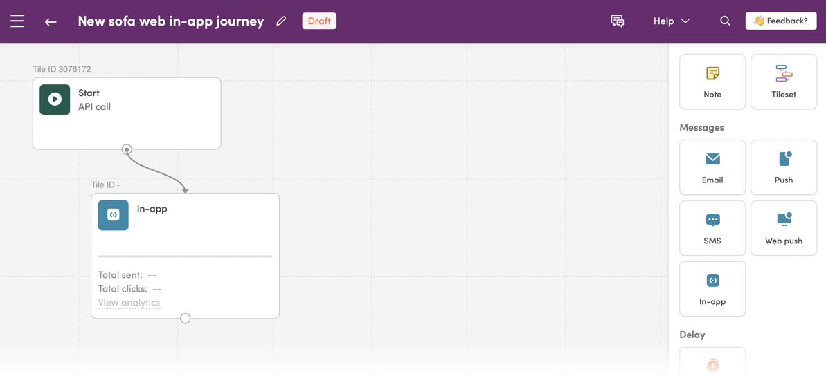 A journey with a Send In-app tile