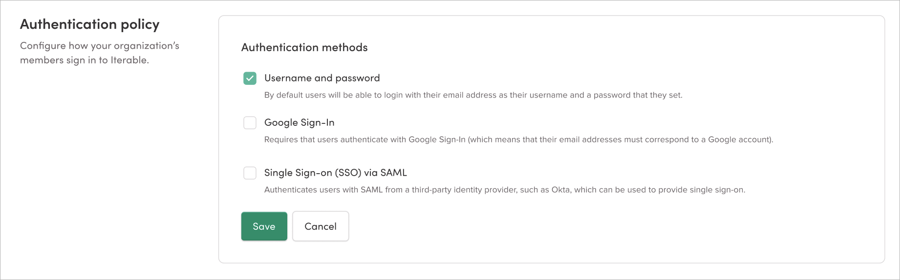 Authentication policy settings