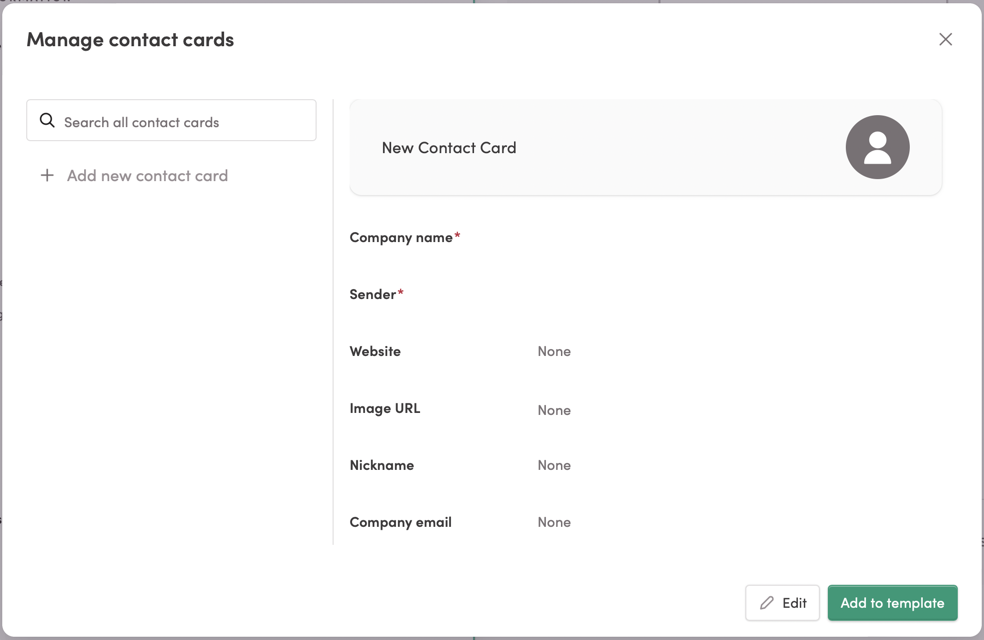 Contact Cards window