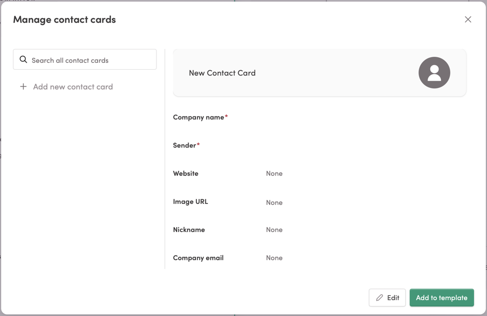 Manage Contact Cards window