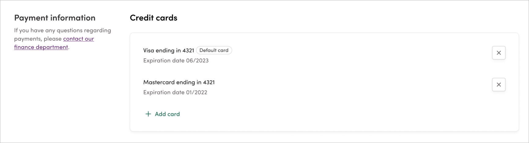 Credit card input