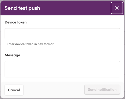 The Send Test Push window