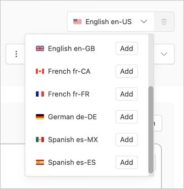 The updated Locales menu