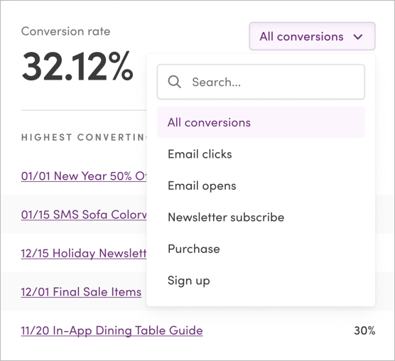 Select a conversion event type