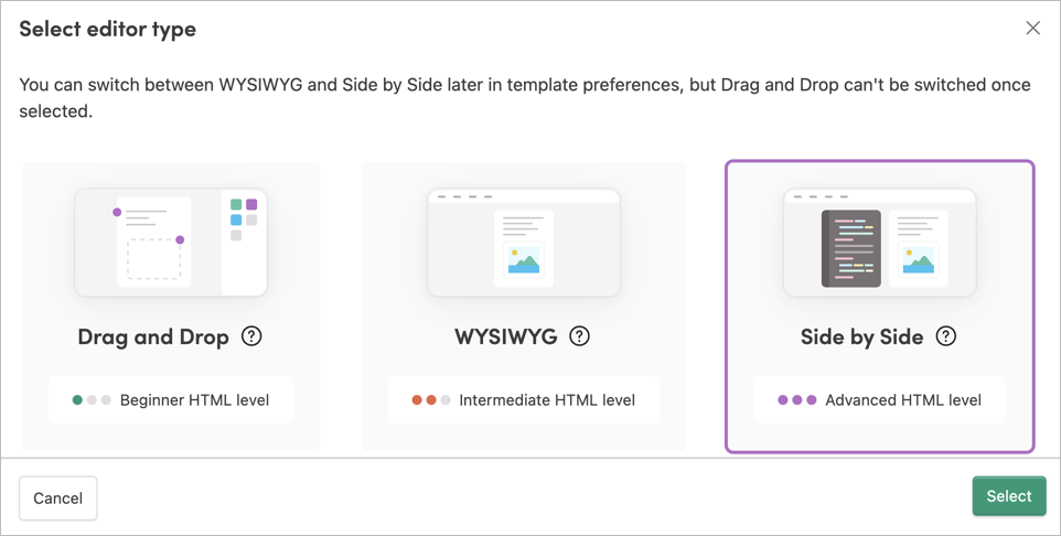 Selecting the Side by Side editor