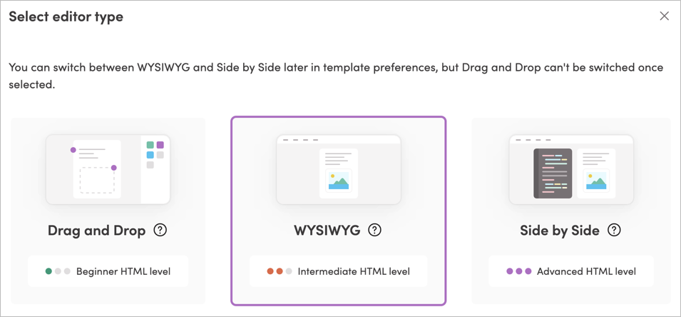 Selecting the WYSIWYG editor