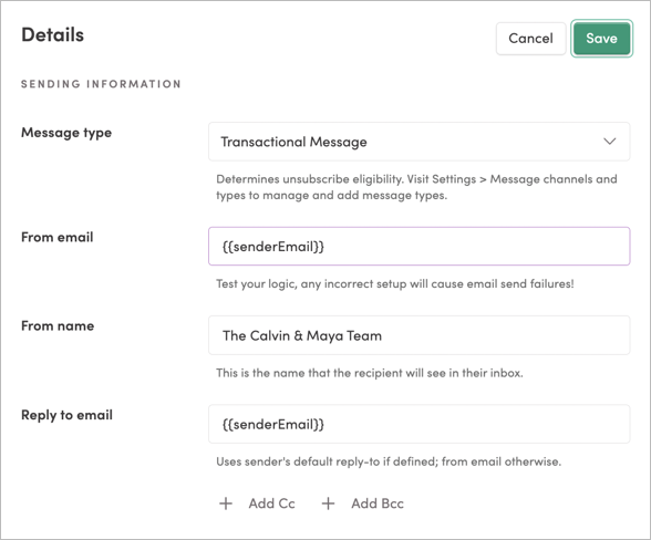 Adding a dynamic sender email to a template