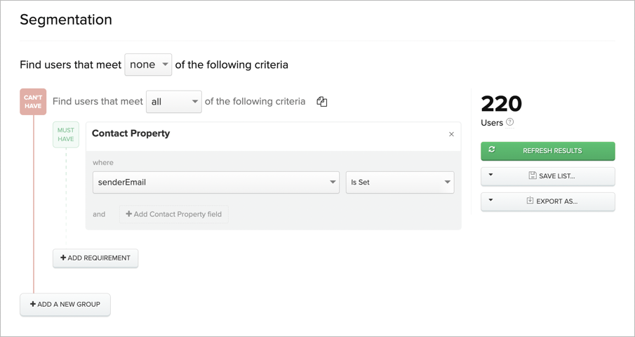 Searching for users without the senderEmail field