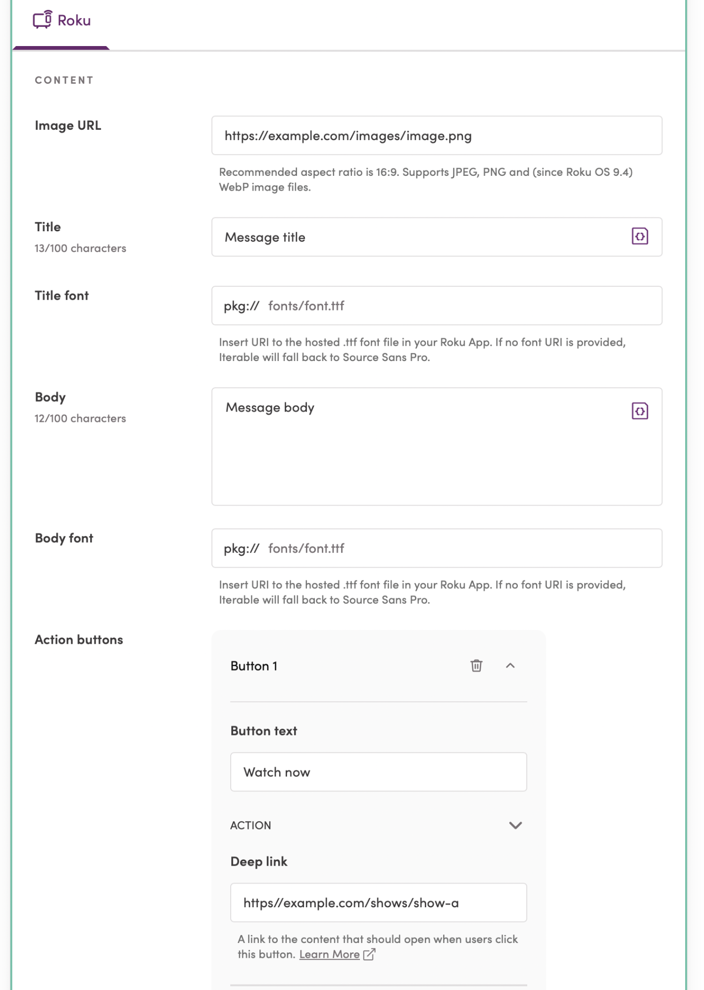 Designing a Roku message