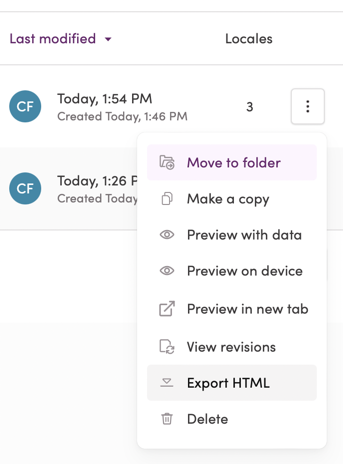 Exporting template HTML