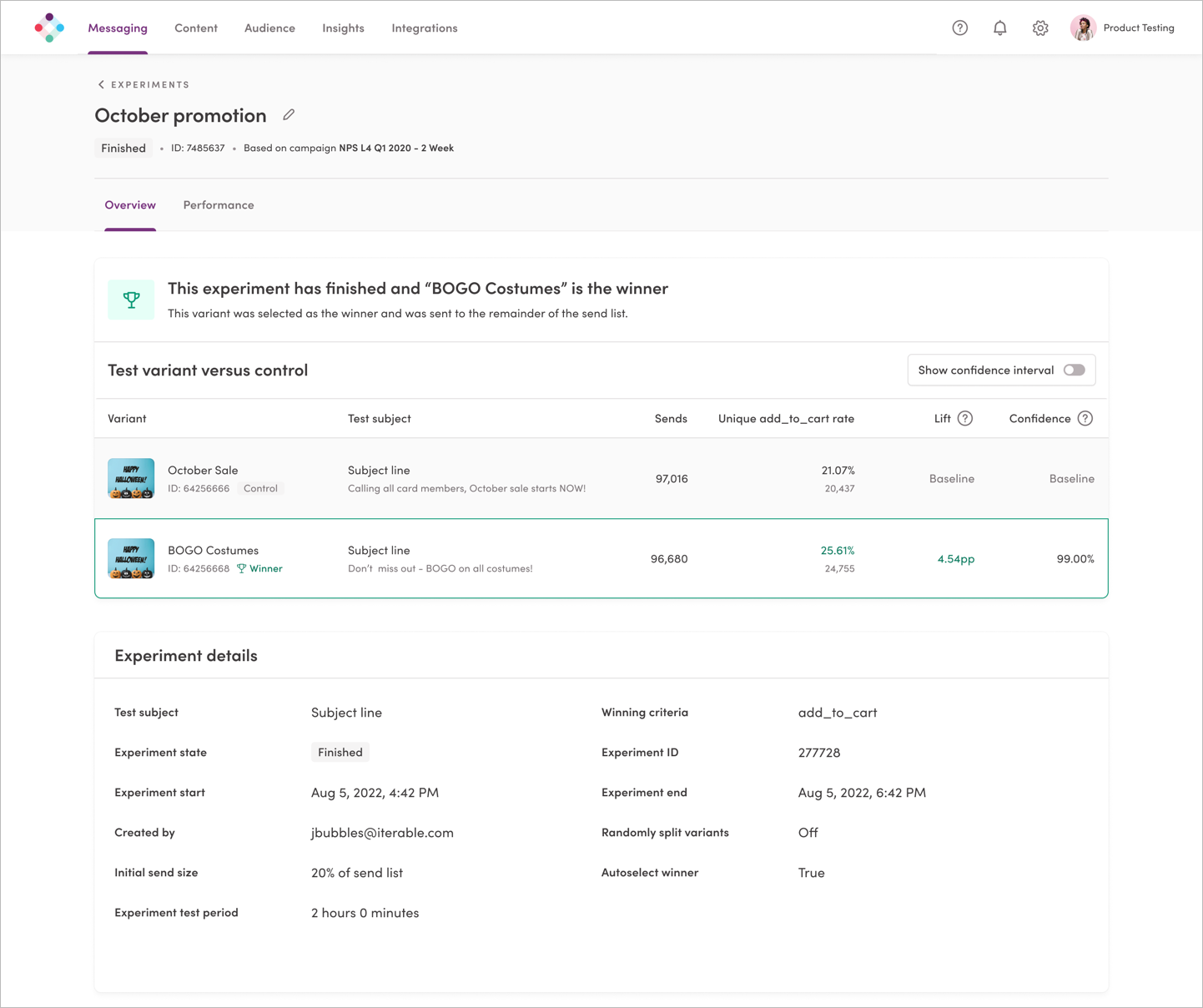 Viewing Experiment Analytics Overview