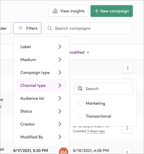 Filtering campaigns