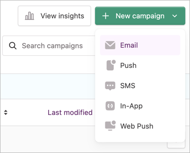 New campaign dropdown