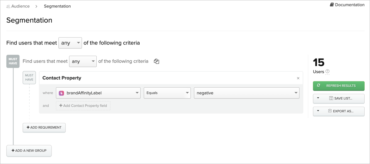 Using a Brand Affinity label in segmentation