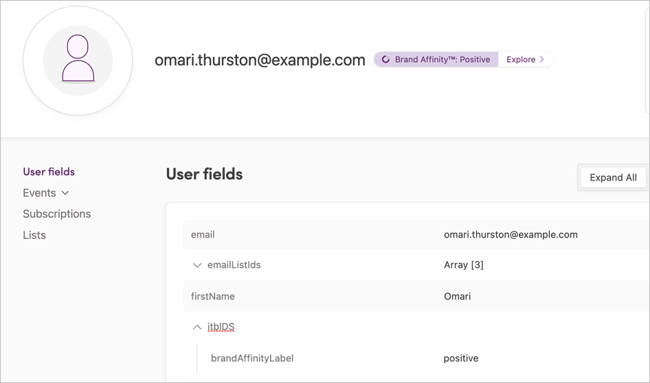Property with Brand Affinity label on user profile