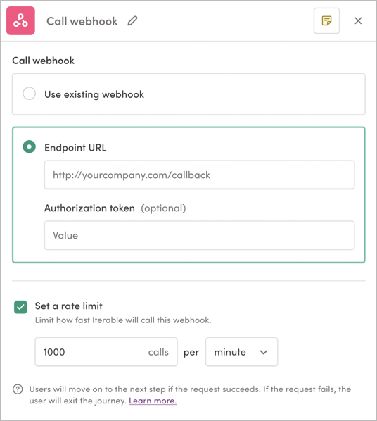 Creating a new webhook in the Call Webhook tile