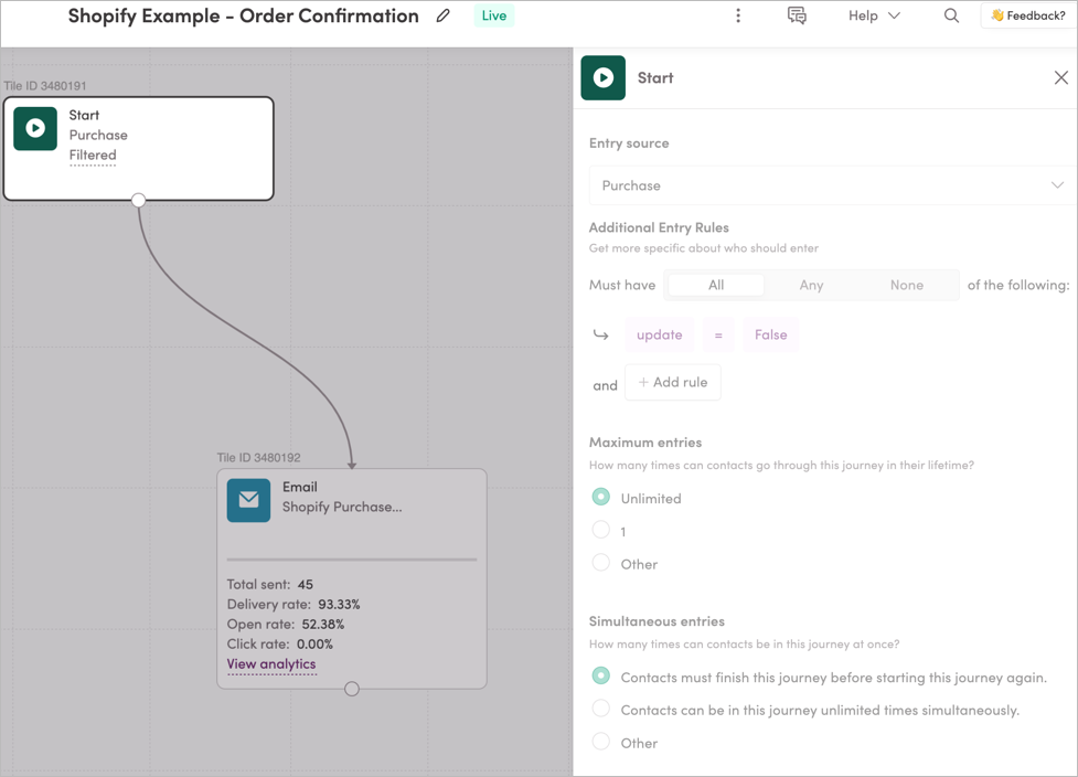Order confirmation journey