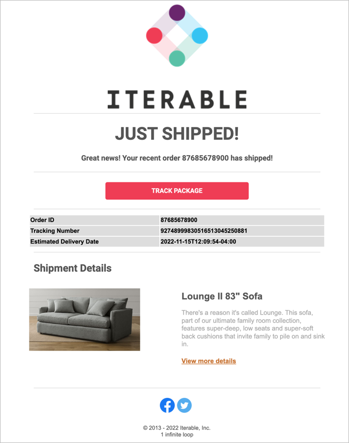 Shipping notification message