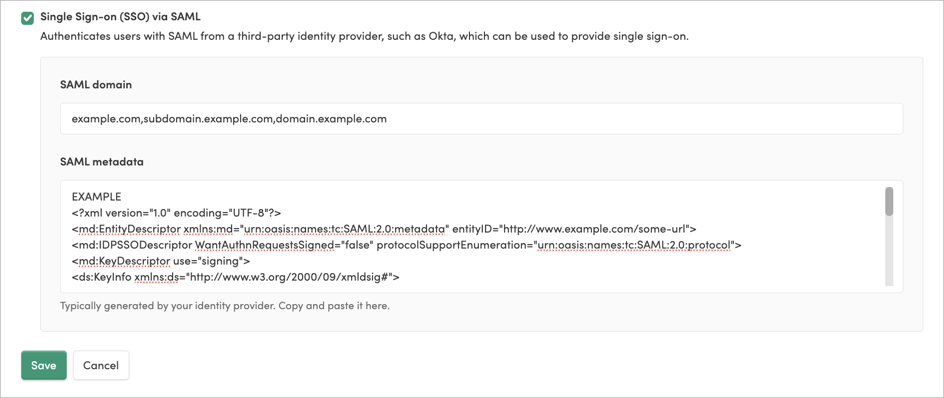 SAML Domain field with multiple domains