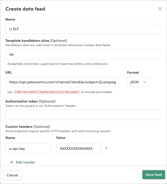 Creating the data feed