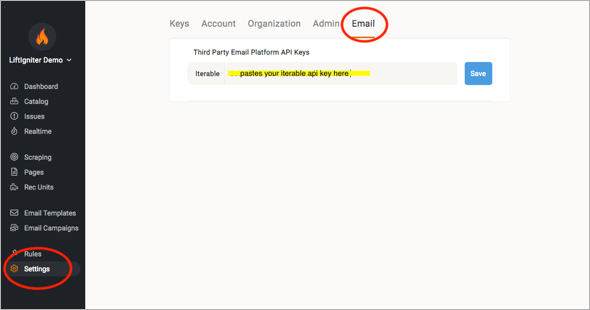 Registering an Iterable API key in LiftIgniter