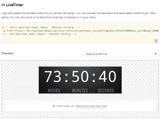 Preview timer in Liveclicker