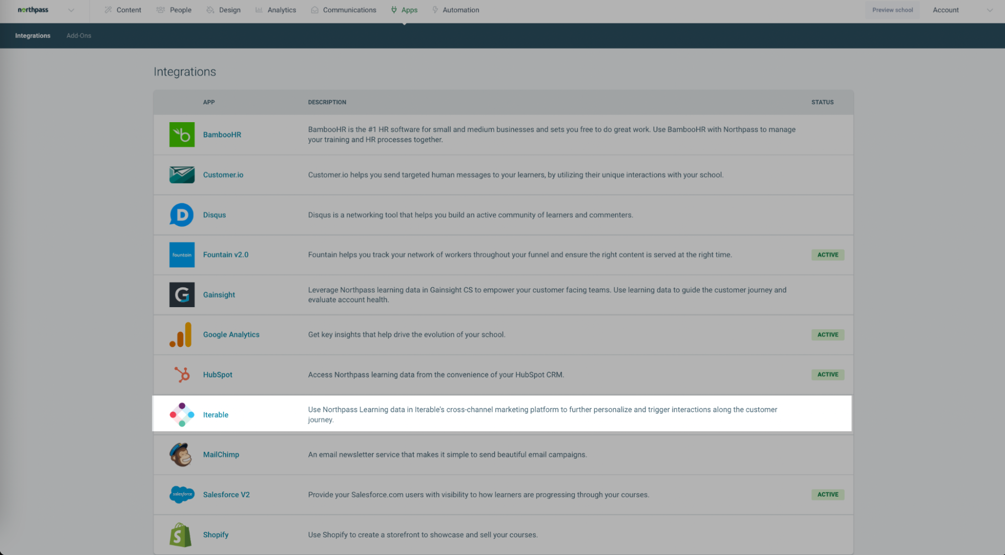 The Iterable app in Northpass