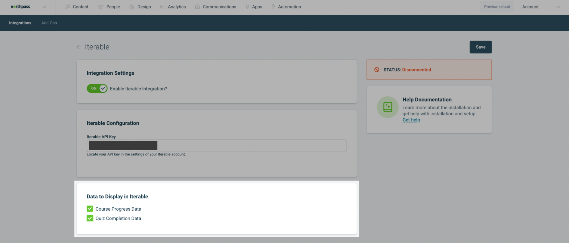 Selecting data that Northpass should send to Iterable