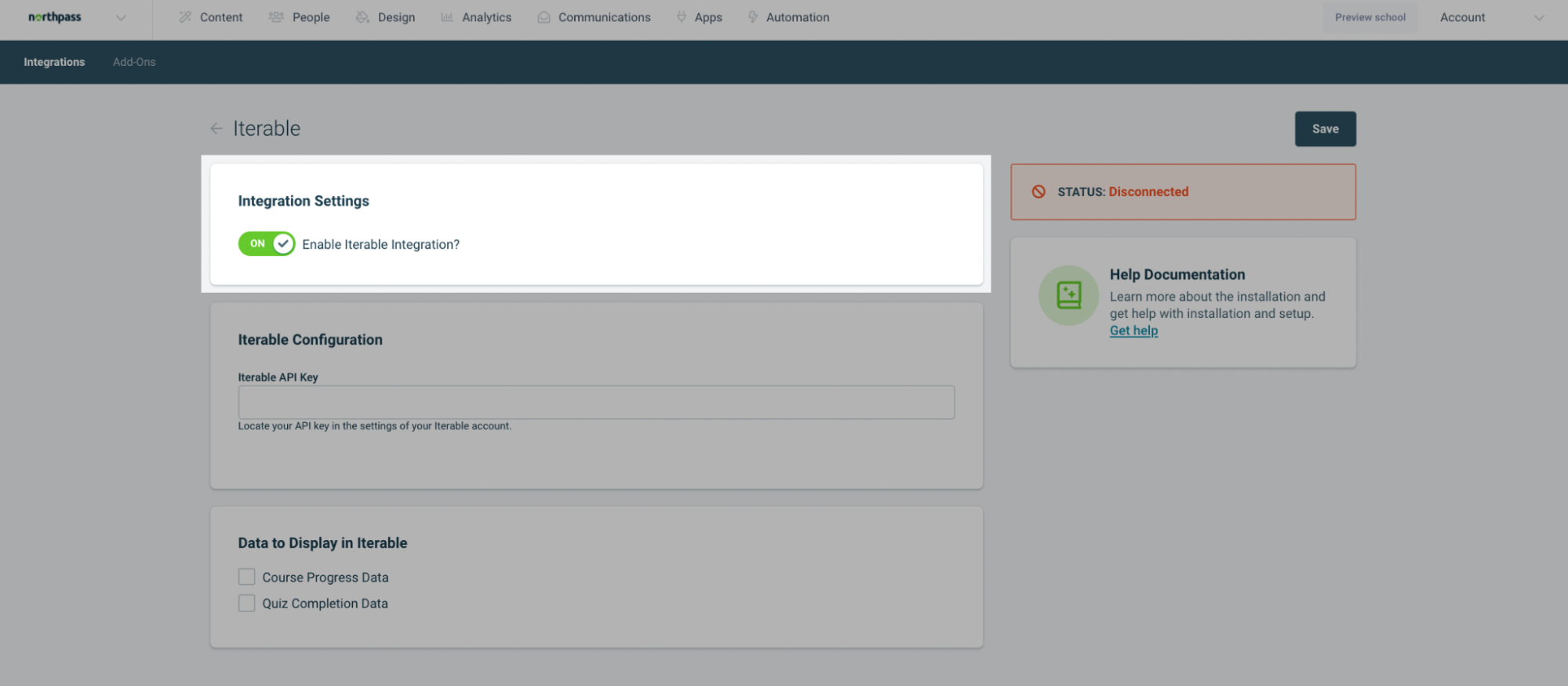 Enabling the Iterable integration in Northpass