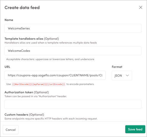 Creating the data feed