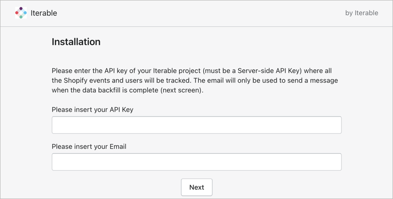 Enter an API key and email