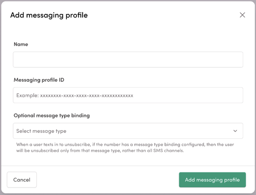 Adding information about a Telnyx messaging profile
