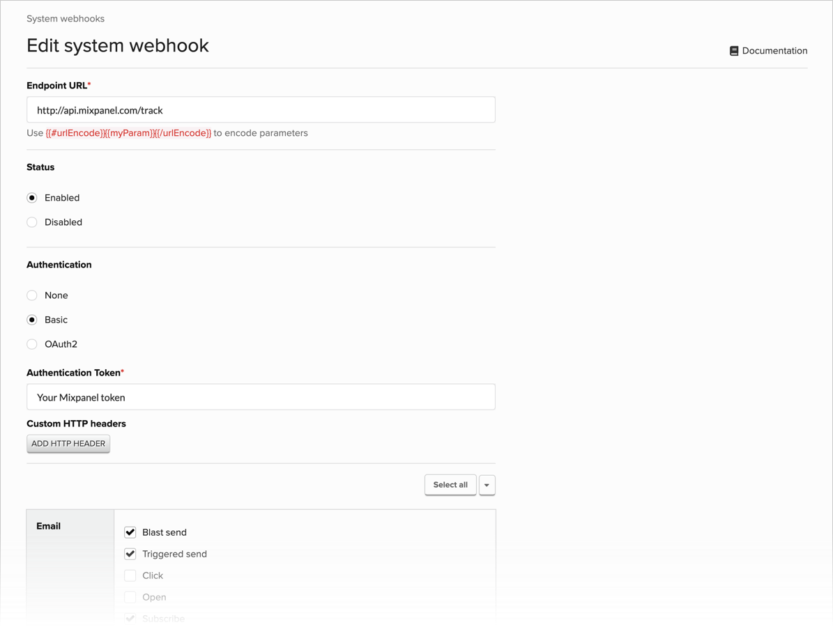 Configuring a system webhook