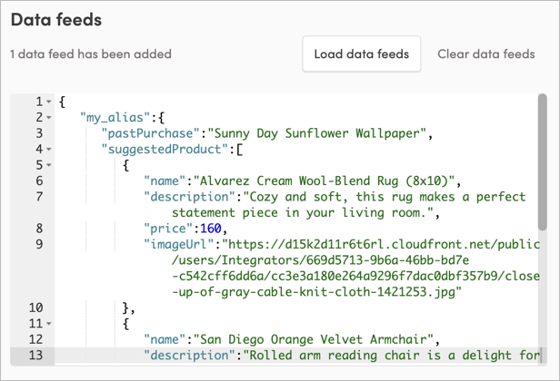 Data feed data with alias