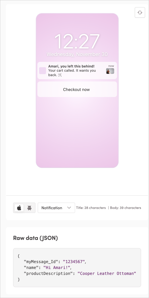 Raw data JSON preview