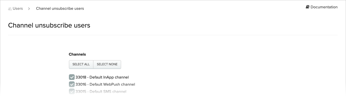 Channel Unsubscribe Users screen