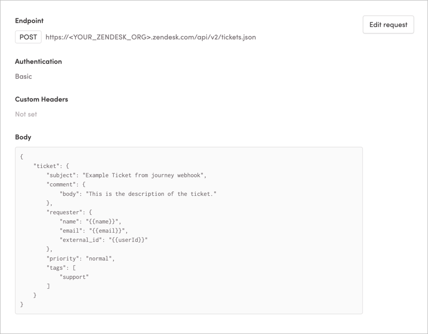 Example Iterable webhook configuration