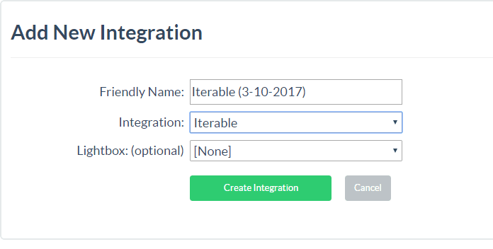 Add New Integration interface