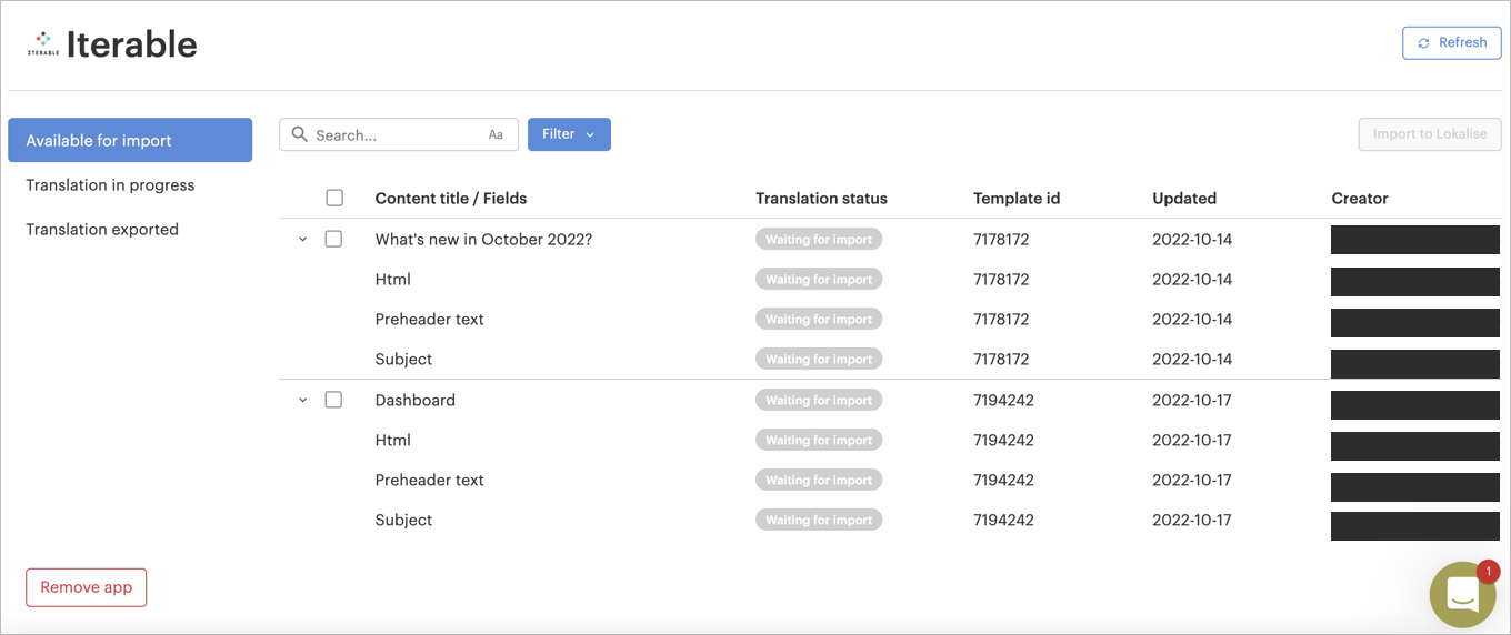 Refreshing the available templates
