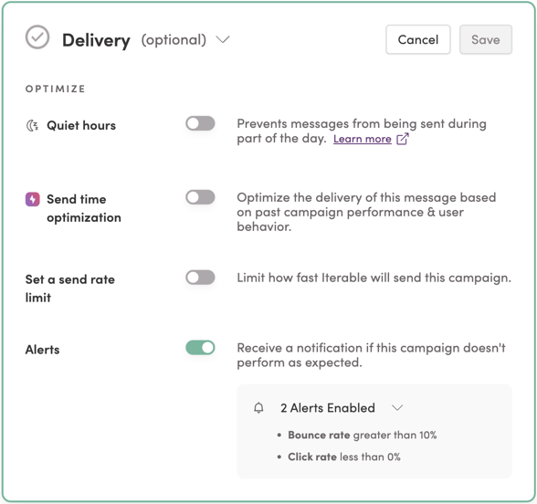 Enabling alerts for a campaign