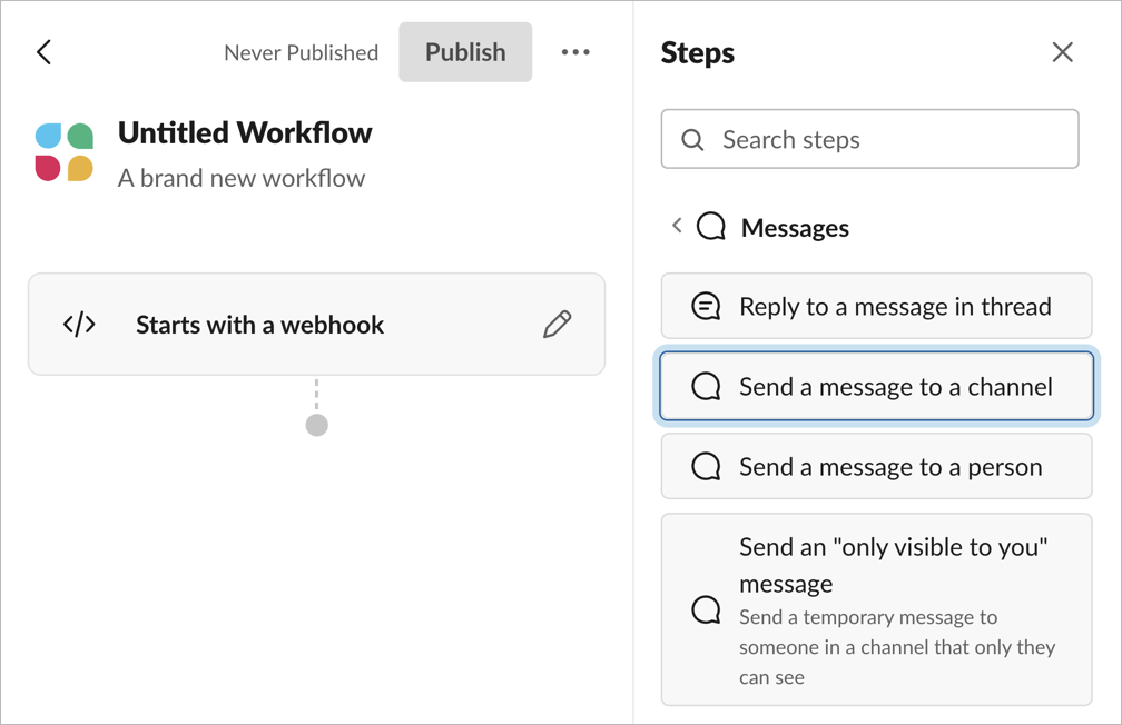 Setting up the workflow steps