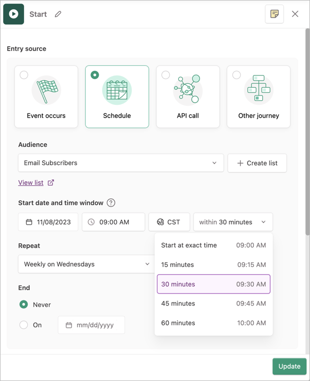 New journey scheduling option