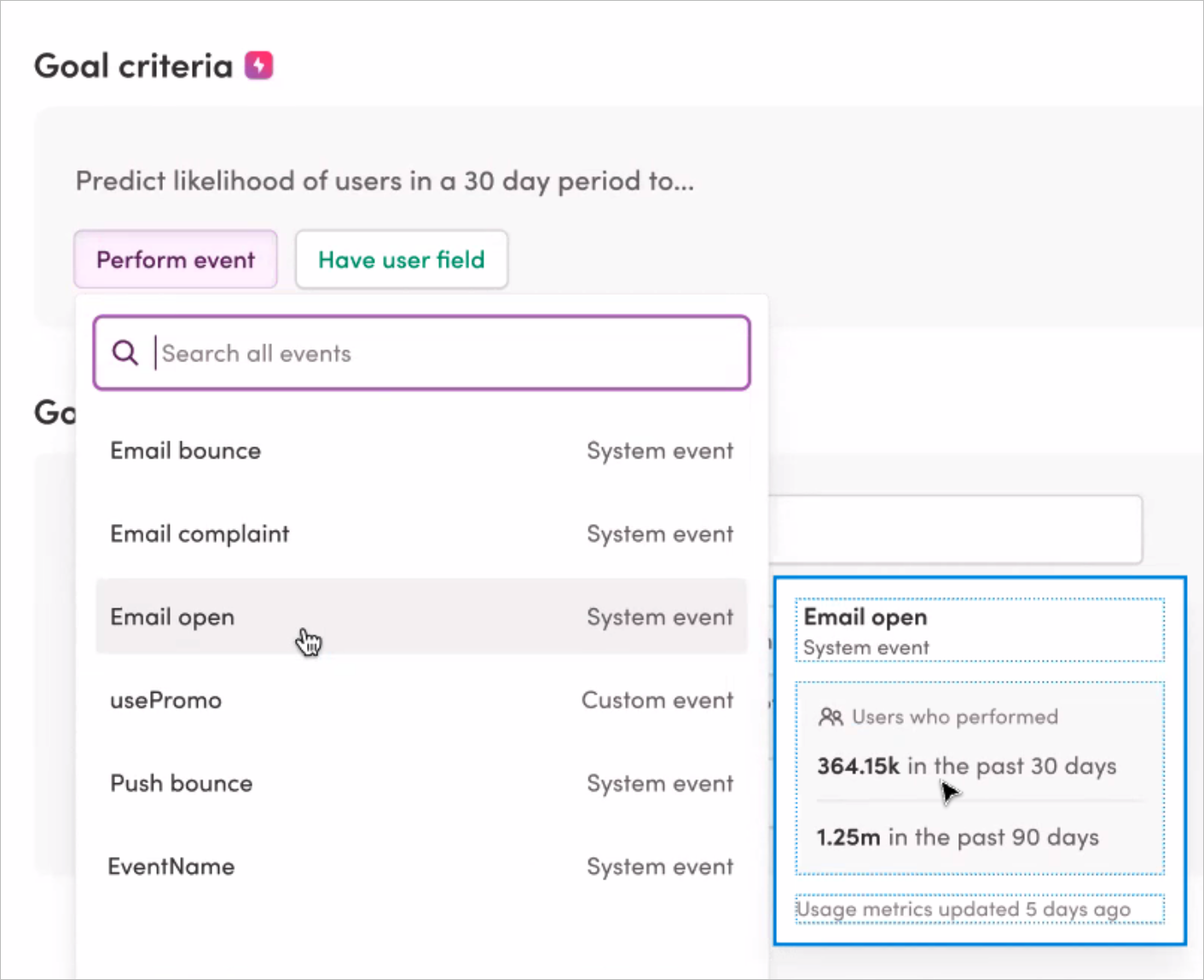 Preview event of user field usage