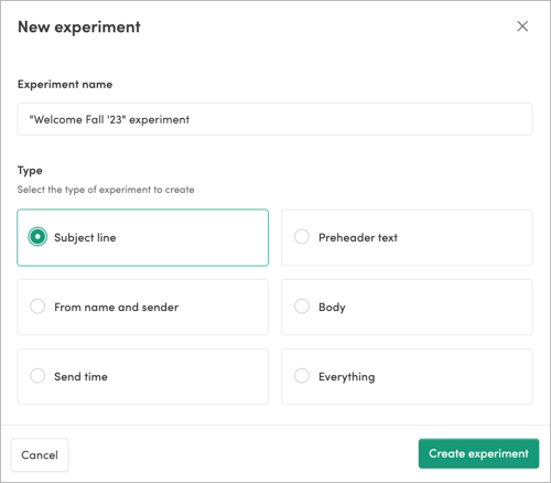 Experiment name and category