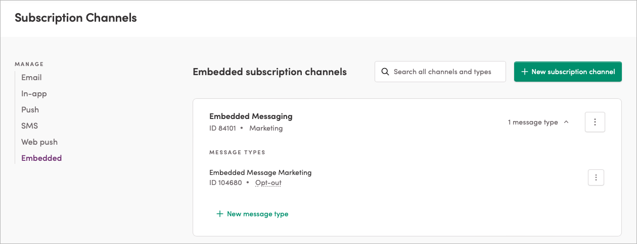 An embedded message subscription channel