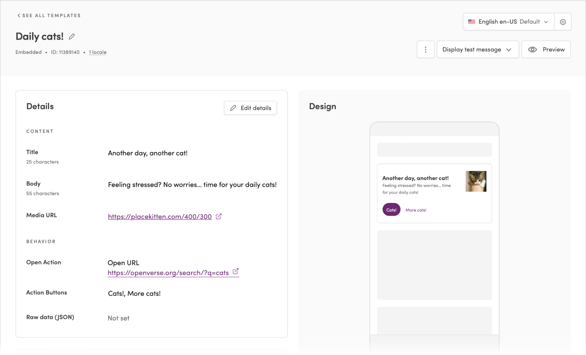 An embedded message template
