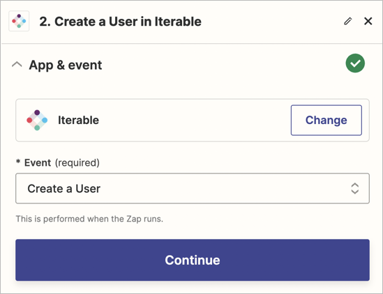 Selecting Create a User as the action event