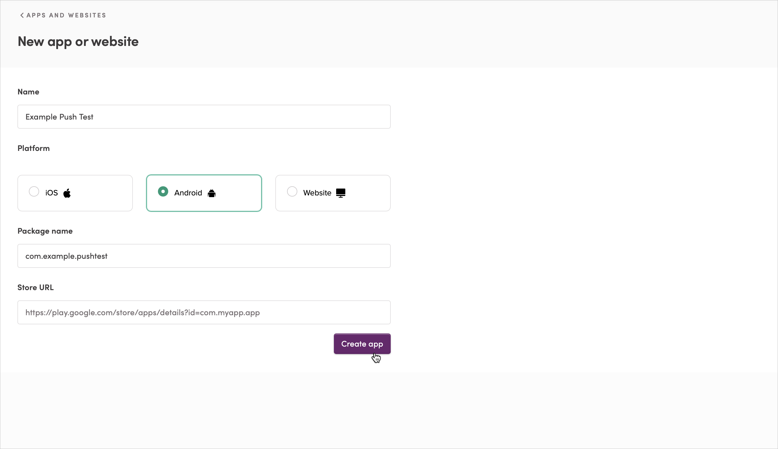 Creating a new app or website Creating a new app or website